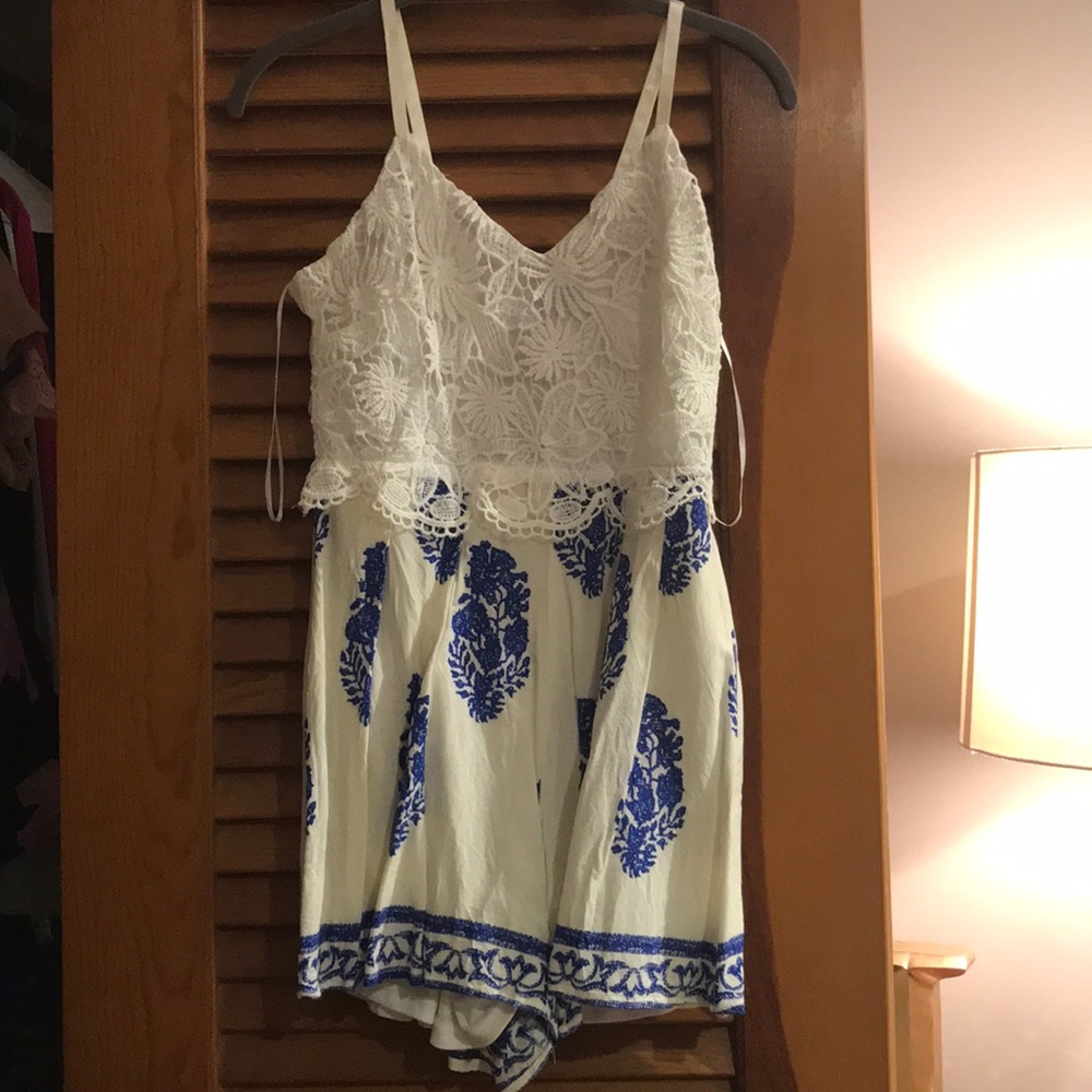 White lace and floral romper